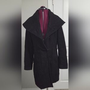 Merona Black Trench Coat Wool-Blend Mid-Length